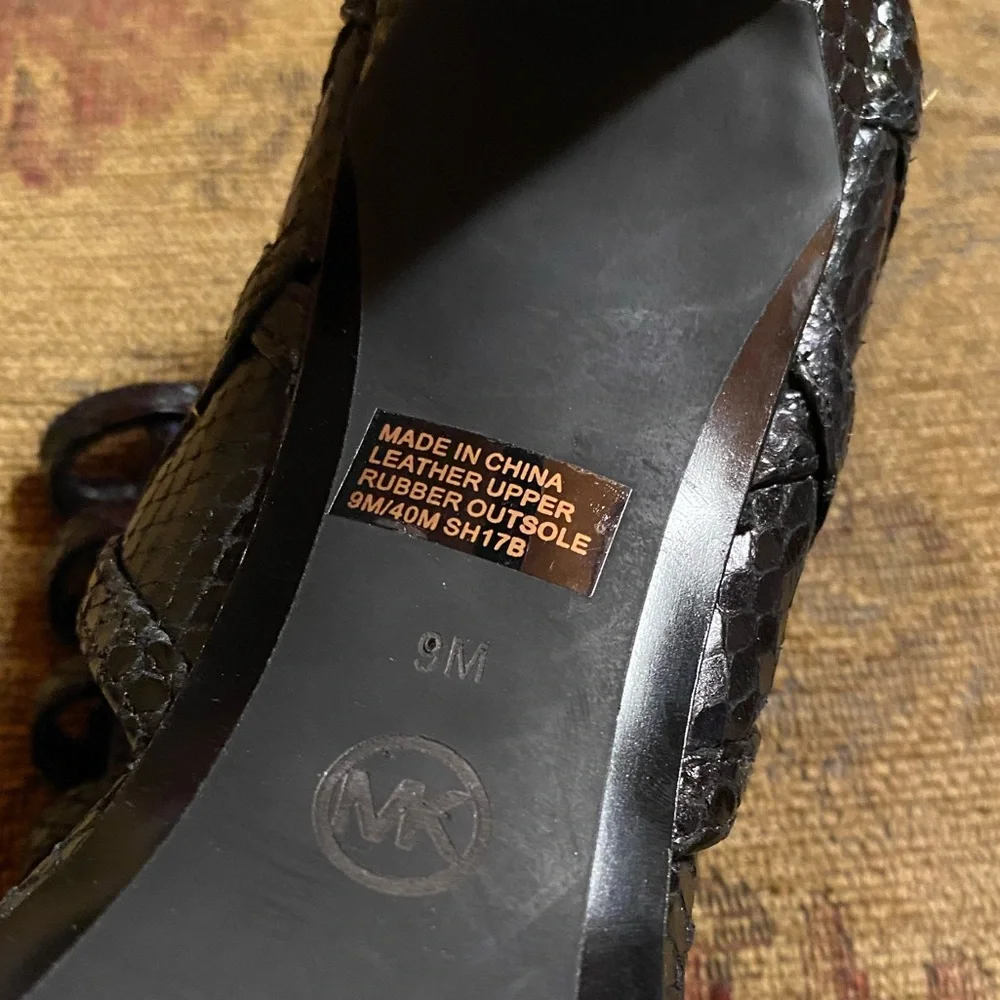 Michael Kors Black Trinity Platform Embossed Leather Strappy Heels platform 9